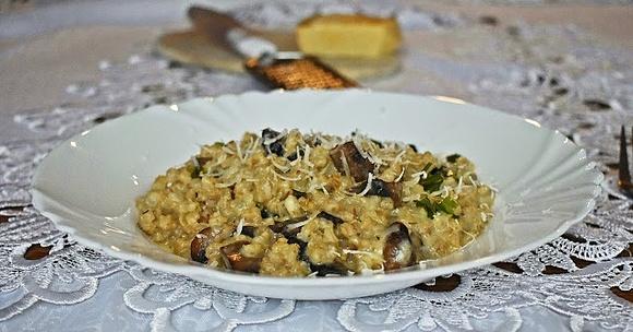 Pęczotto z pieczarkami i serem gouda oraz parmezanem