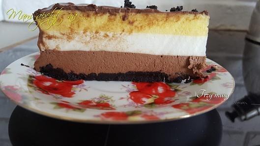 Trzy musy - deser na bazie czekolady, mascarpone i malin