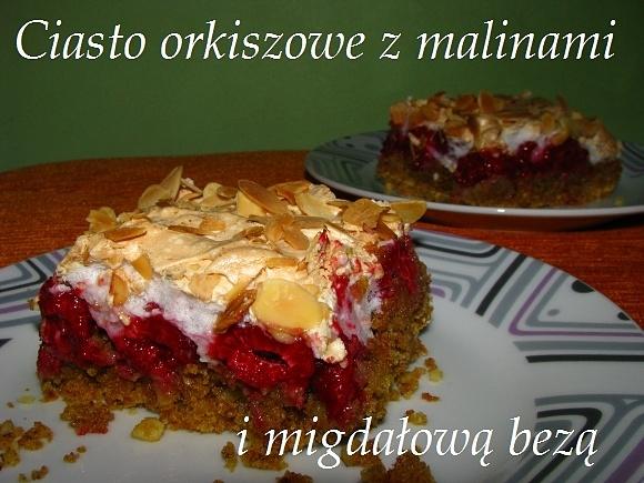 Ciasto orkiszowe z malinami i migdałową bezą