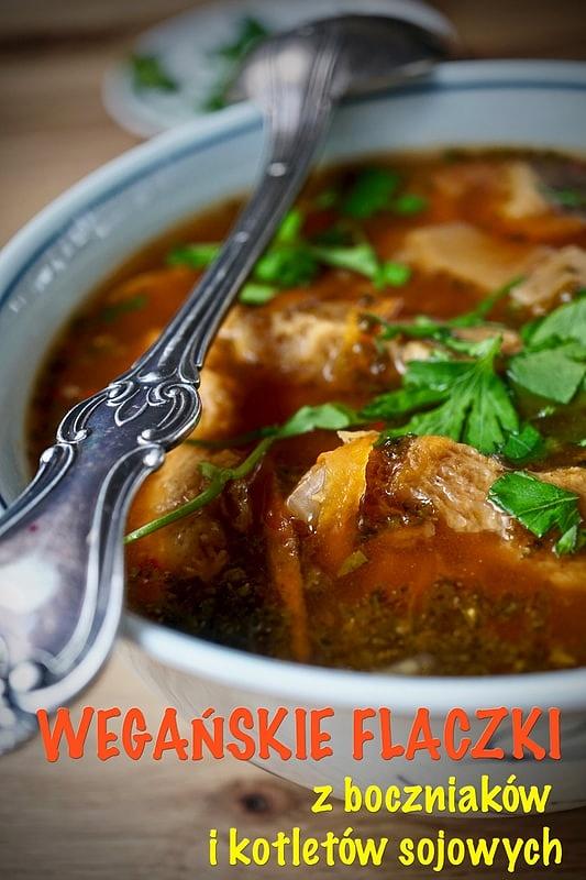 Wegańskie flaczki z boczniaków i kotletów sojowych