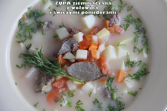 Zupa ziemniaczana z wołowiną i świeżymi pomidorami