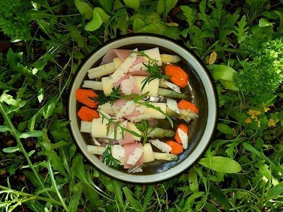 Rigatoni nadziewane szparagami, szynką i serem