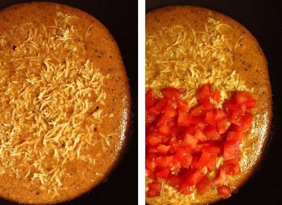 Omlet a’la pizza z pomidorami, serem i bazylią