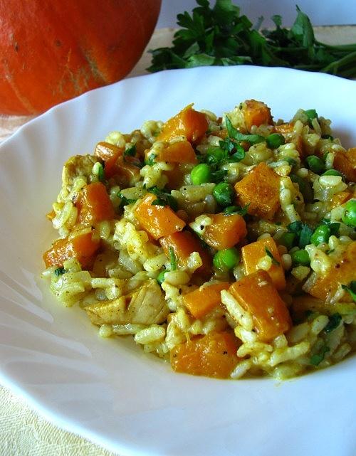 Risotto z dynią, kurczakiem i groszkiem