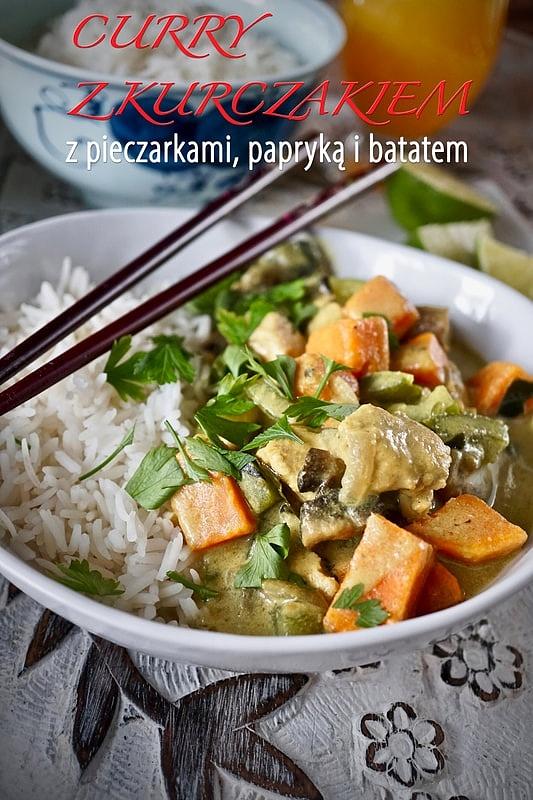 Curry z kurczakiem, pieczarkami, papryką i batatem