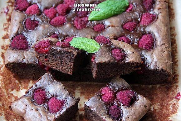 Brownie z malinami