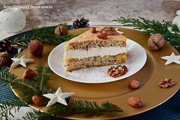 Ciasto orzechowe z kremem miodowym i nutą pomarańczy