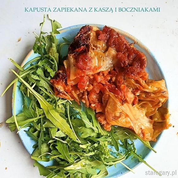 Kapusta zapiekana z kaszą gryczaną i boczniakami