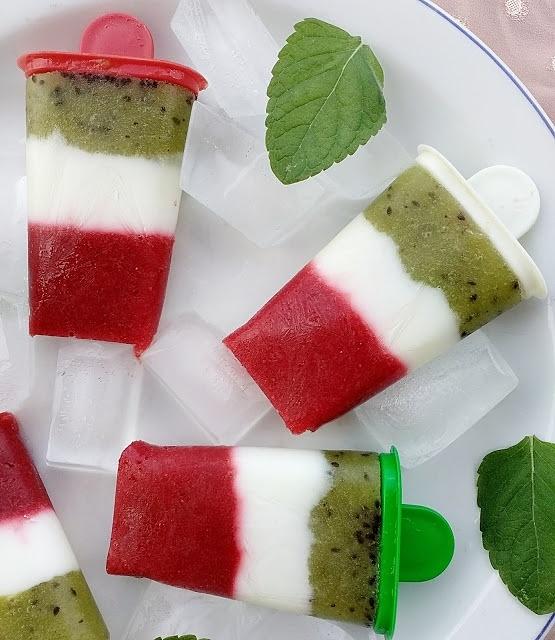Lody trójkolorowe truskawka jogurt kiwi