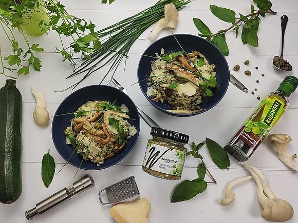 Risotto na zielono z boczniakami