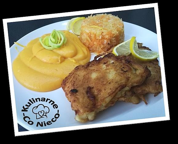 Filet z dorsza w racuchowym cieście z ziemniaczano-marchewkowym puree