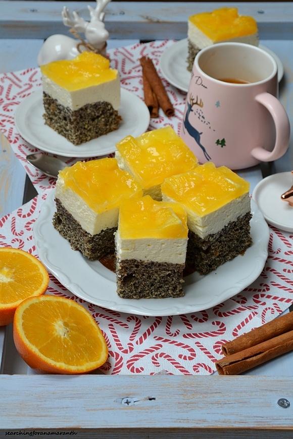 Ciasto makowe z mlecznym kremem i galaretką z pomarańczy