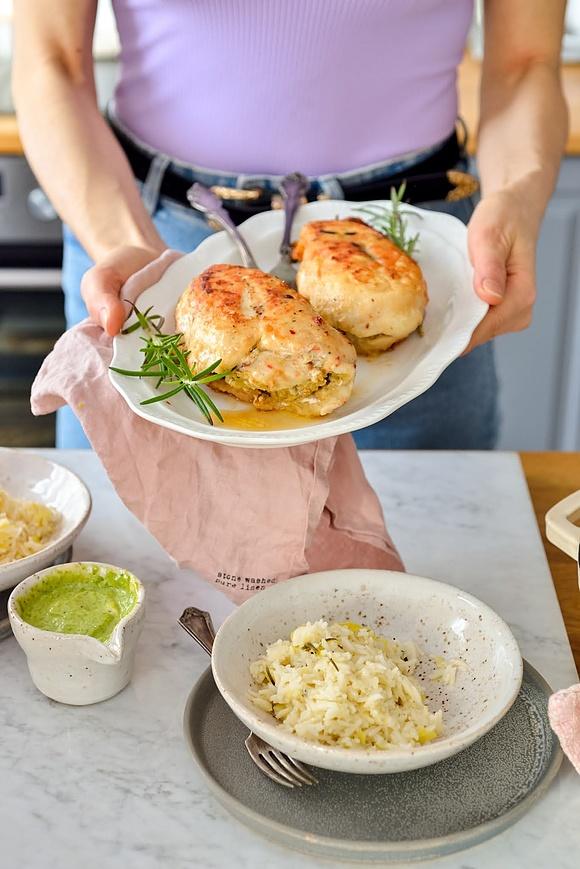 Roladki z piersi kurczaka z risotto porowo-rozmarynowym