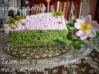 Zielony tort z malinową i akacjową masą śmietankową