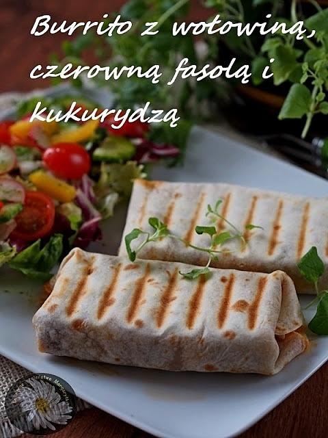 Burrito z mieloną wołowiną, czerwoną fasolą i kukurydzą