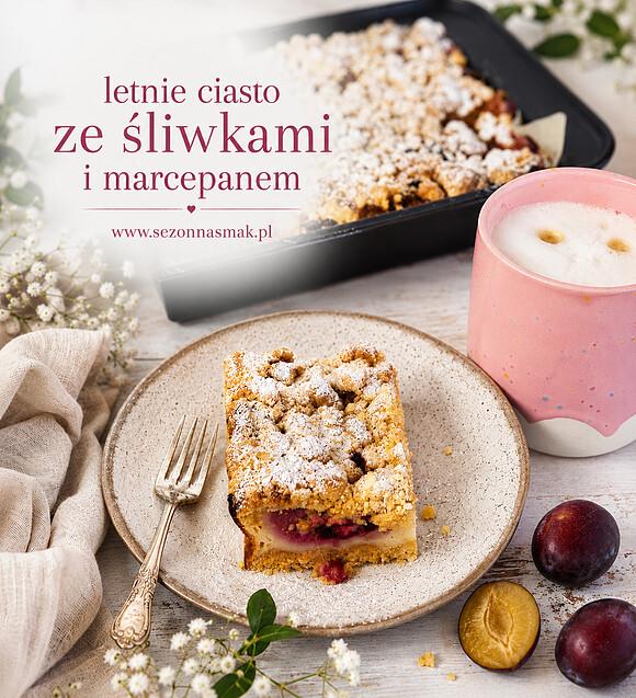 Ciasto z marcepanem serowym i śliwkami na lato