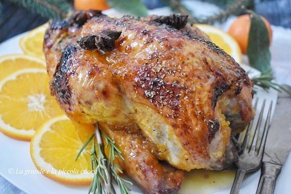 Perliczka pieczona w miodzie i soku pomarańczowym z mandarynkami