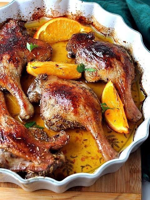 Pieczone udka kaczki w pomarańczach