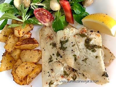 Pieczony filet z halibuta z ziemniakami