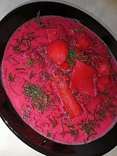 Zupa buraczkowa z ziemniakami i makaronem łazanki