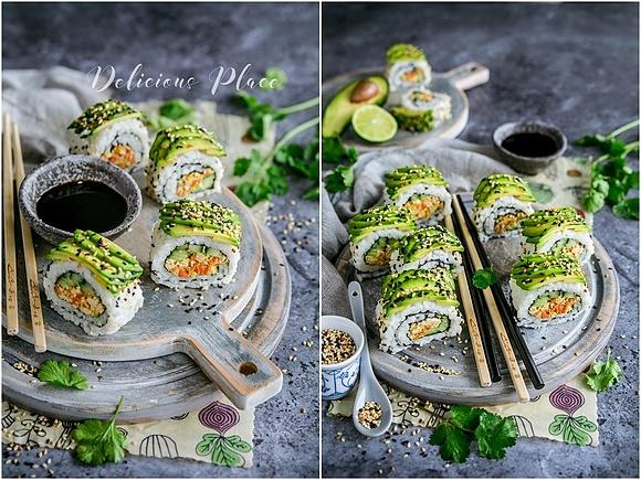 Sushi z sałatką tofu i awokado