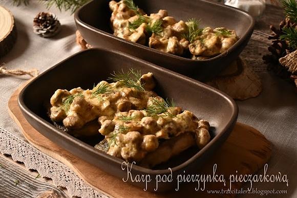 Karp pod pierzynką pieczarkową - kuchnia podkarpacka