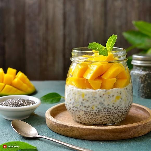 Nocna owsianka kokosowa z mango i chia