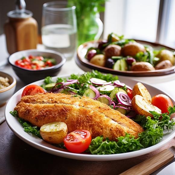 Smażony filet z dorsza z grecką sałatką