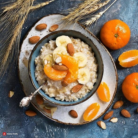 Owsianka z mandarynką, bananem i migdałami