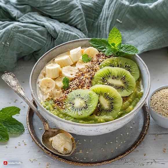Owsianka z kiwi, bananem i tahini