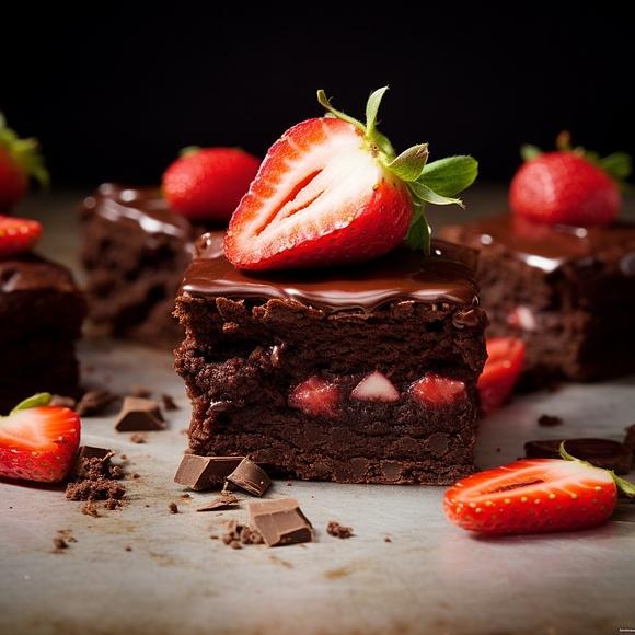 Ciasto brownie z truskawkami i polewą czekoladową
