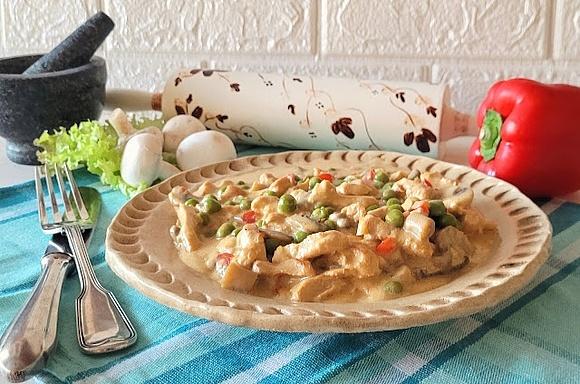 Pierś z kurczaka w sosie porowo-pieczarkowym