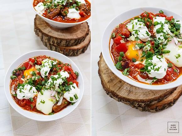 Shakshuka z kiełbaskami merguez i kaszą kuskus