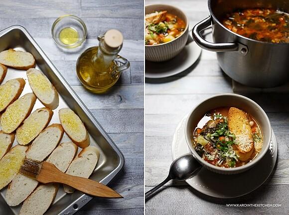 Ribollita toskańska zupa chlebowa z pomidorami i fasolą