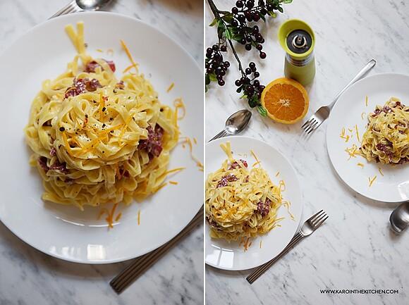 Tagliatelle z prosciutto w kremowym sosie pomarańczowym