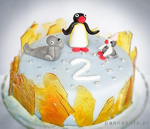 Tort kinder party z pingwinkiem Pingu, kremem czekoladowym i mascarpone