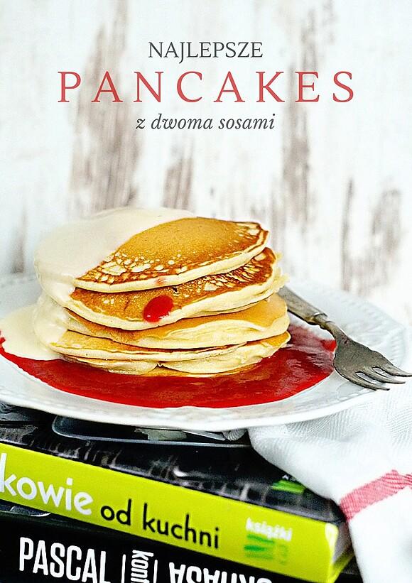 Pancakes z musem truskawkowym i waniliowym custardem