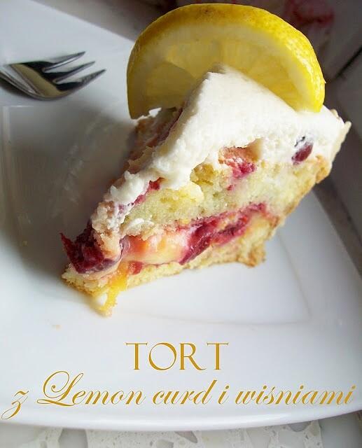 Tort z kremem lemon curd i wiśniami