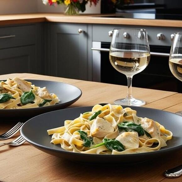 Makaron tagliatelle z kurczakiem i szpinakiem
