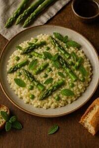 Szybkie risotto z zielonymi szparagami i miętą