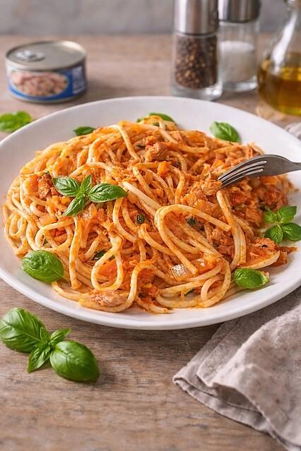 Spaghetti z tuńczykiem i pomidorami