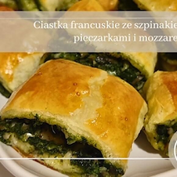 Ciastka francuskie ze szpinakiem pieczarkami i mozzarellą