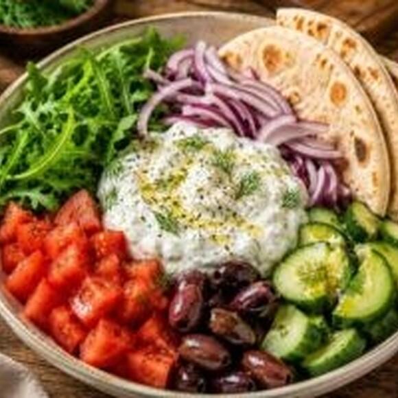 Tzatziki bowl z pitą i warzywami - lekki grecki obiad na upały