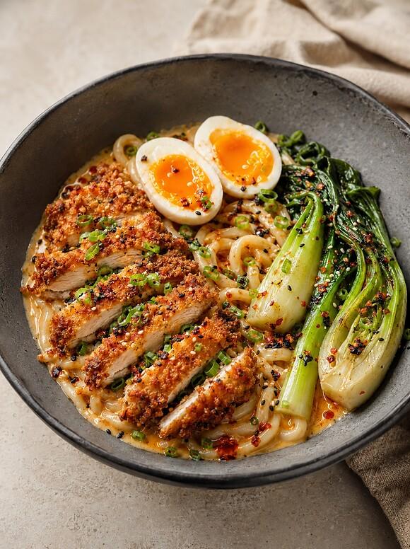 Ramen z kurczakiem katsu kremowy i pikantny
