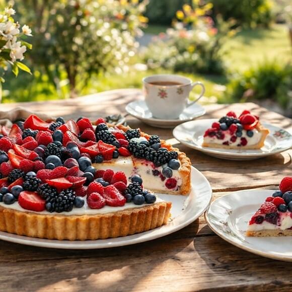 Tarta z owocami mascarpone i kruchym spodem