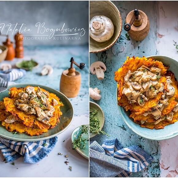 Placki dyniowo-ziemniaczane z pieczarkami