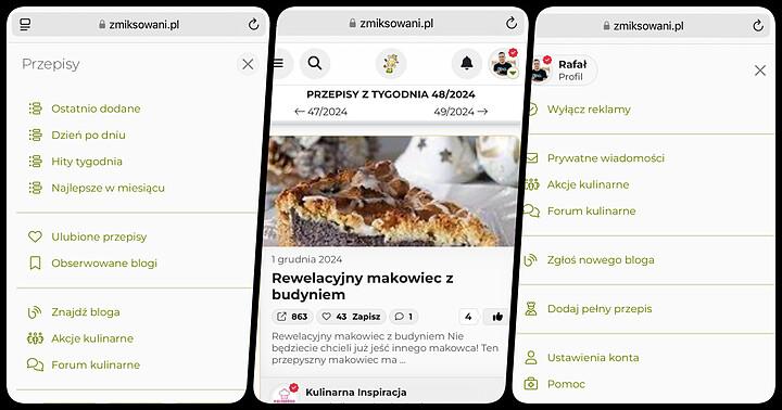 Menu Lewe / Widok podziału tygodniowego / Menu Prawe
